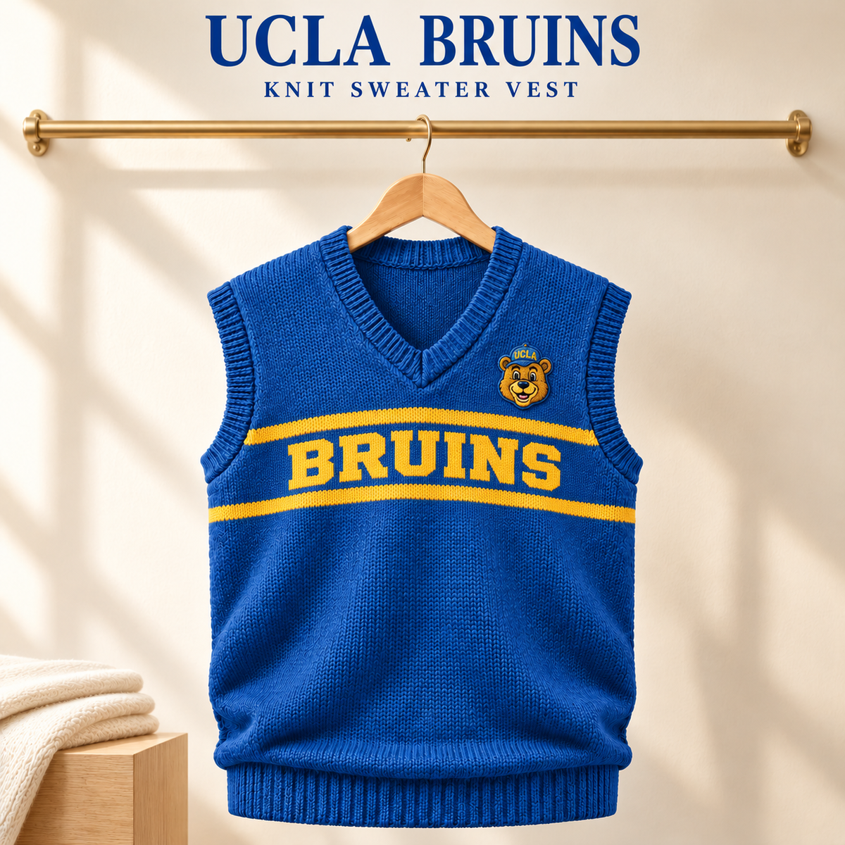 UCLA Premium V-Neck Knit Sweater Vest PNPA