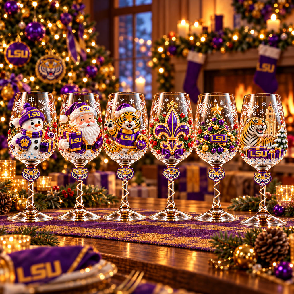LSU Premium Sculpted Crystal Wine Glass Collector Set TTNL
