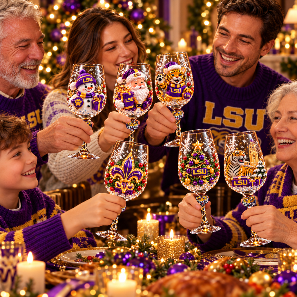 LSU Premium Sculpted Crystal Wine Glass Collector Set TTNL