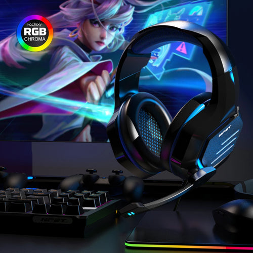 NPET H022 Stereo Gaming Headset for PS4 PC Xbox One PS5 Controller, Noise Cancelling Over Ear Headphones with Mic